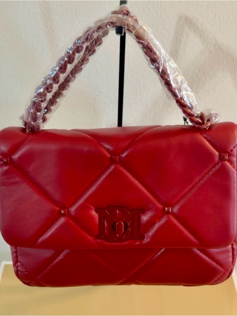 Badgley Mischka Red Quilted Vegan Leather Crossbody Bag NWT